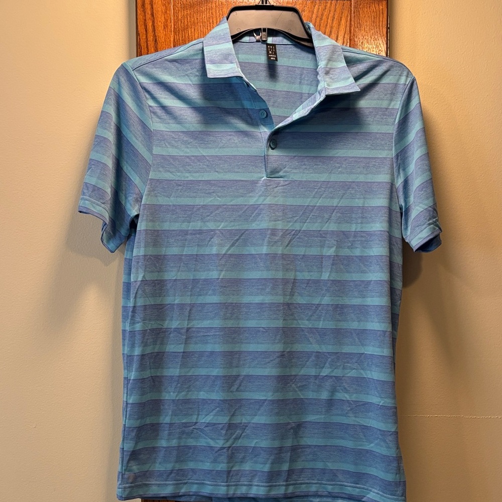NWT Adidas Men's Aqua and Navy Striped Shirt - size Medium